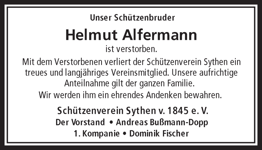  Traueranzeige für Helmut Alfermann vom 28.05.2024 aus Ruhr Nachrichten und Halterner Zeitung