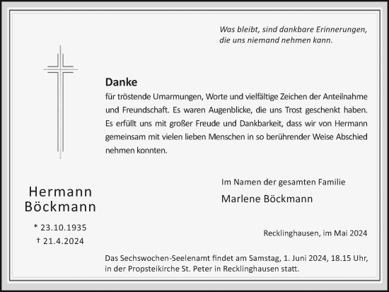 Traueranzeige von Hermann Böckmann von Medienhaus Bauer