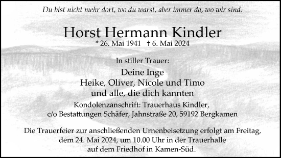 Traueranzeige von Horst Hermann Kindler