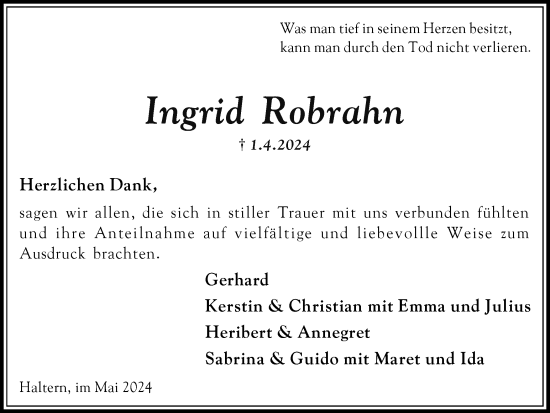 Traueranzeige von Ingrid Robrahn von Medienhaus Bauer