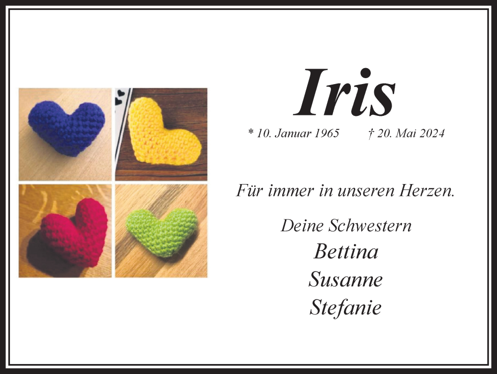  Traueranzeige für Iris Schindelbauer vom 25.05.2024 aus Ruhr Nachrichten