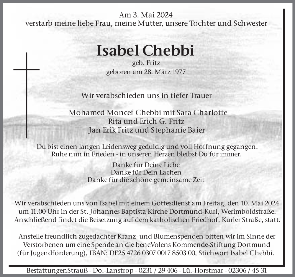  Traueranzeige für Isabel Chebbi vom 08.05.2024 aus 