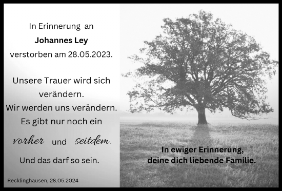 Traueranzeige von Johannes Ley von Medienhaus Bauer