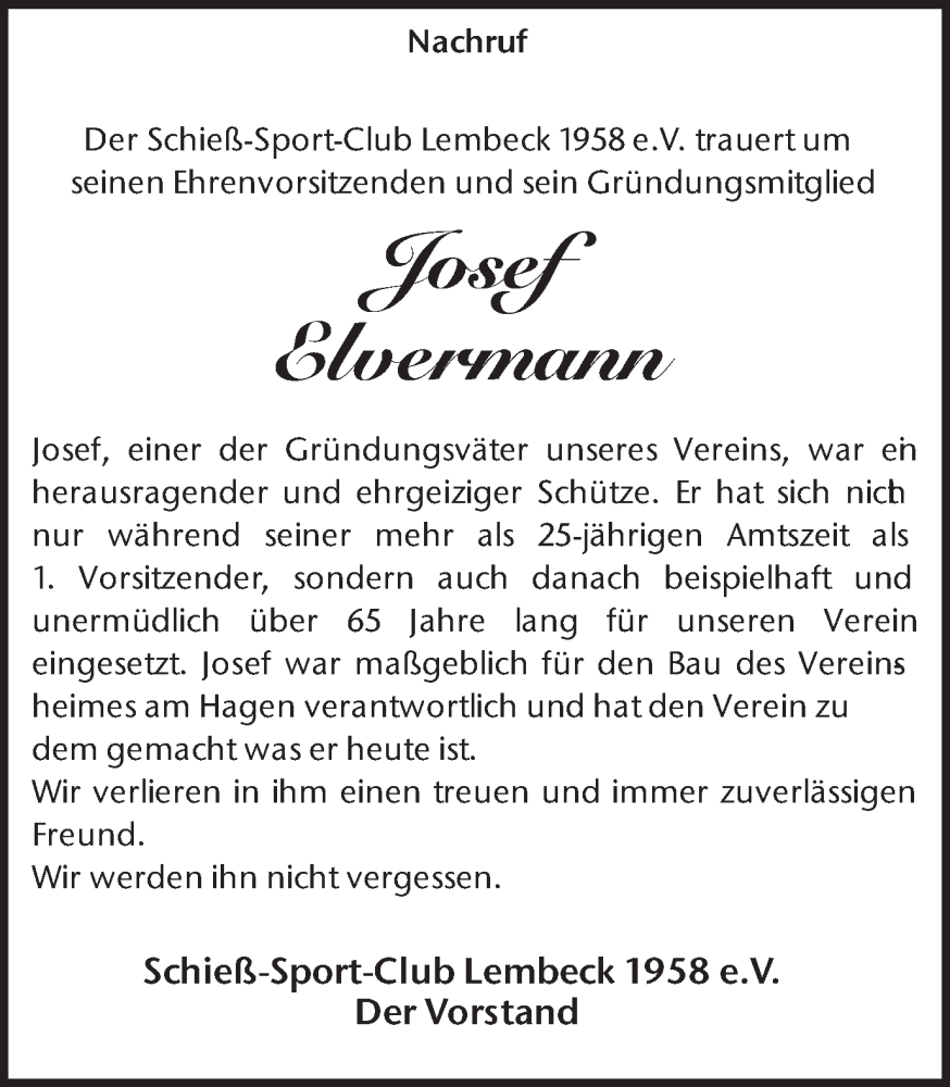  Traueranzeige für Josef Elvermann vom 02.05.2024 aus Ruhr Nachrichten und Dorstener Zeitung