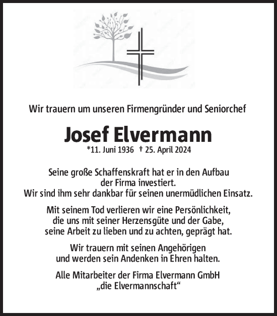 Traueranzeige von Josef Elvermann von Ruhr Nachrichten und Dorstener Zeitung