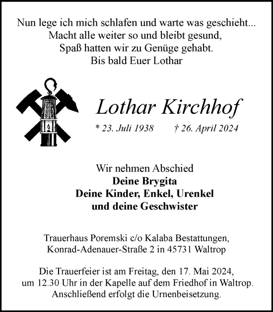 Traueranzeige von Lothar Kirchhof von Medienhaus Bauer