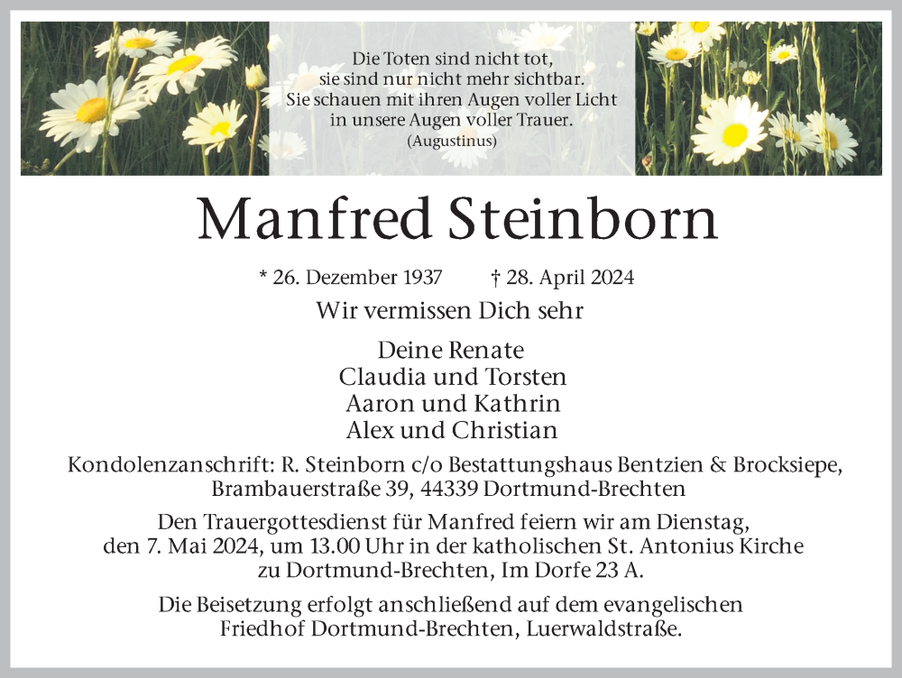  Traueranzeige für Manfred Steinborn vom 04.05.2024 aus 