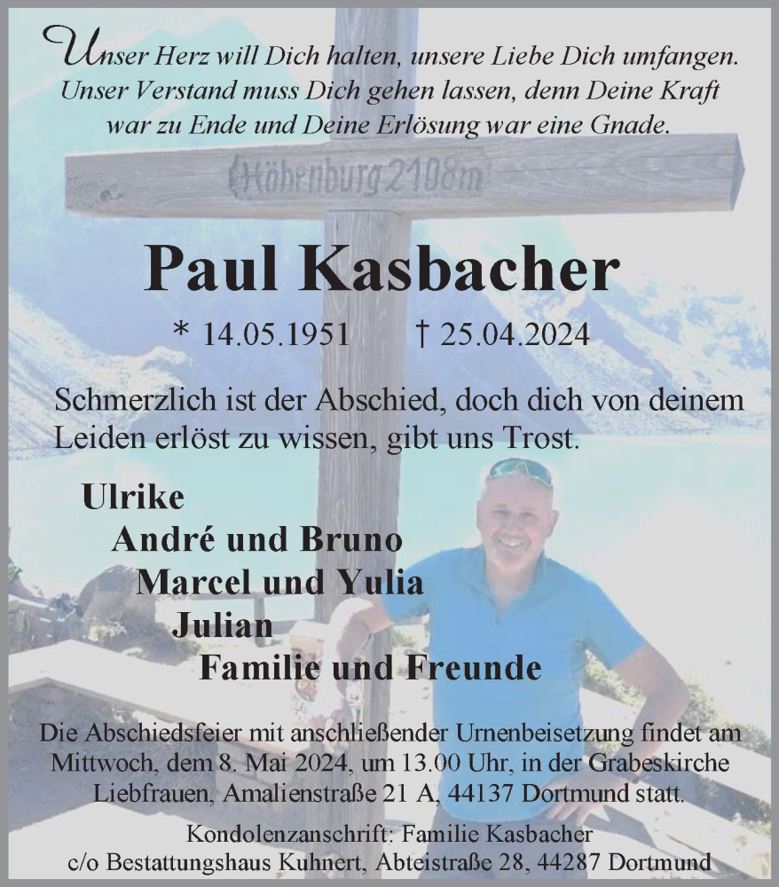  Traueranzeige für Paul Kasbacher vom 02.05.2024 aus 