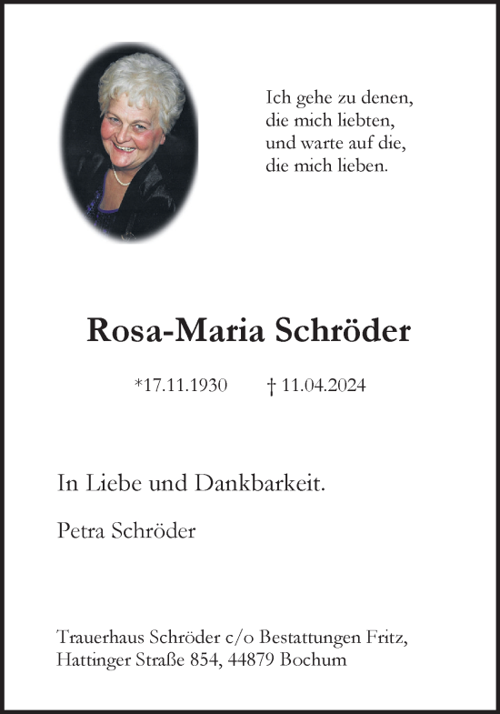 Traueranzeige von Rosa-Maria Schröder 