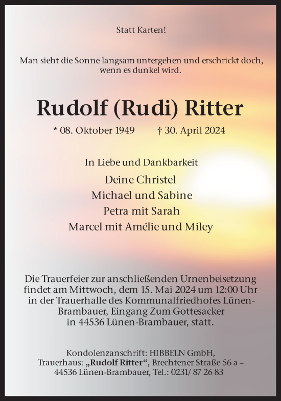 Traueranzeige von Rudolf Ritter 