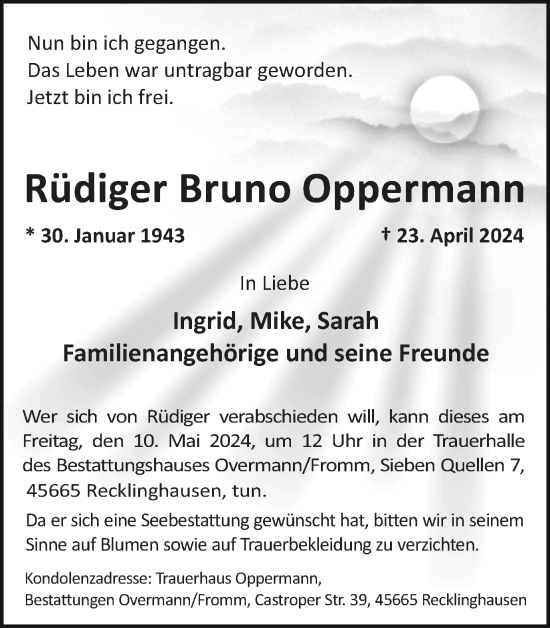 Traueranzeige von Rüdiger Bruno Oppermann von Medienhaus Bauer