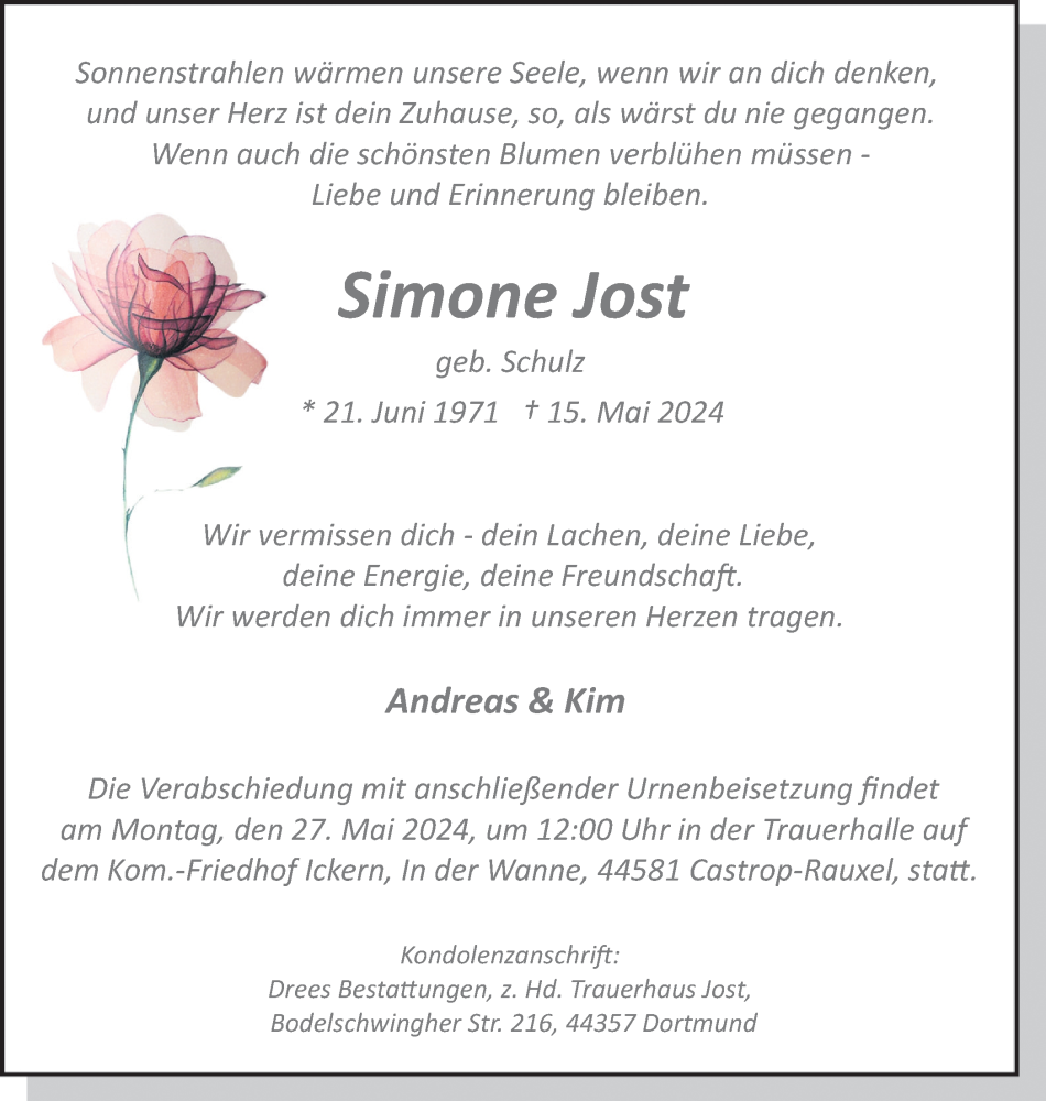  Traueranzeige für Simone Jost vom 25.05.2024 aus 