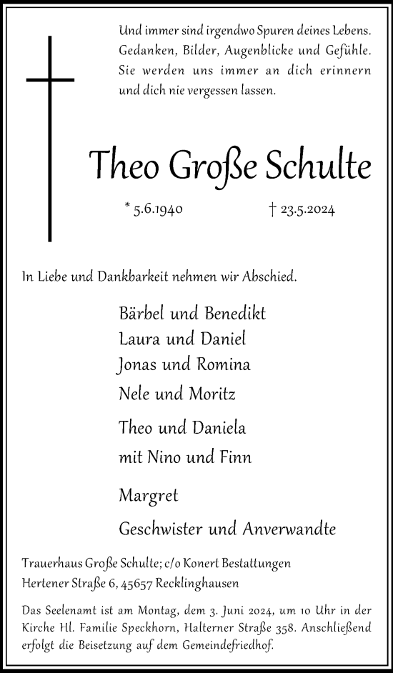 Traueranzeige von Theo  Große Schulte von Medienhaus Bauer