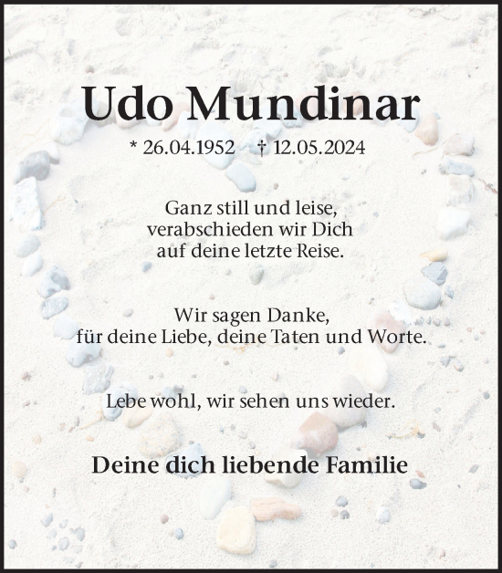 Traueranzeige von Udo Mundinar von Ruhr Nachrichten und Dorstener Zeitung