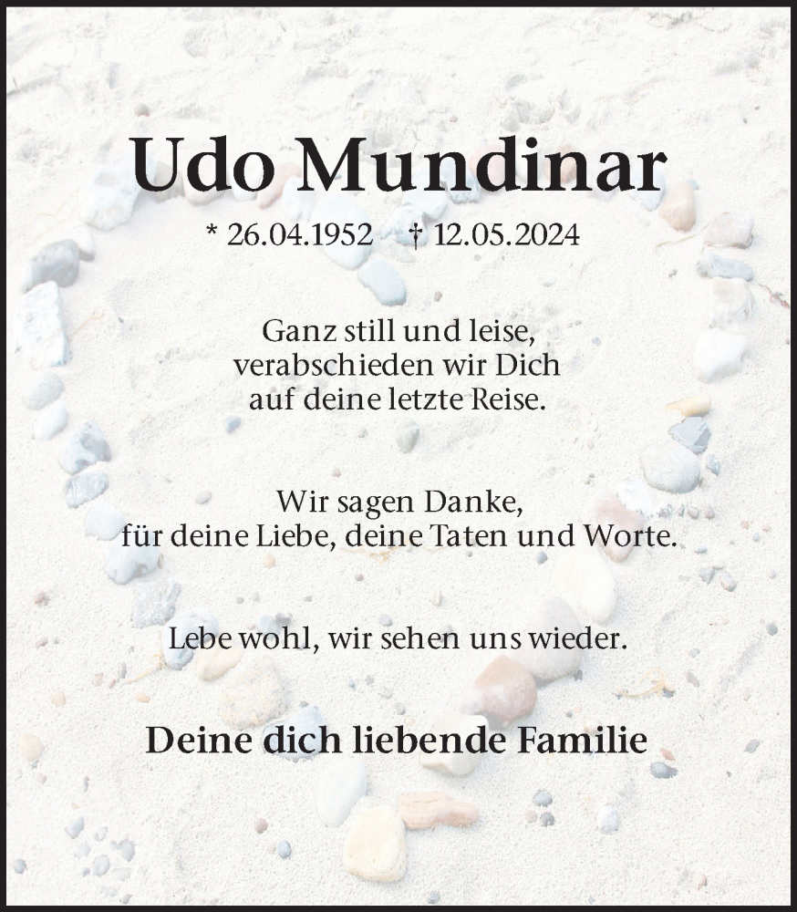  Traueranzeige für Udo Mundinar vom 16.05.2024 aus Ruhr Nachrichten und Dorstener Zeitung