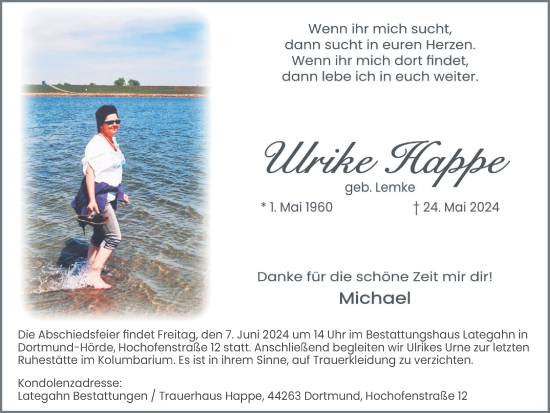 Traueranzeige von Ulrike Happe 