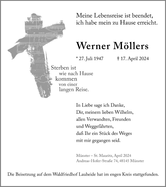Traueranzeige von Werner Möllers