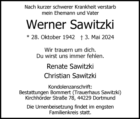 Traueranzeige von Werner Sawitzki 