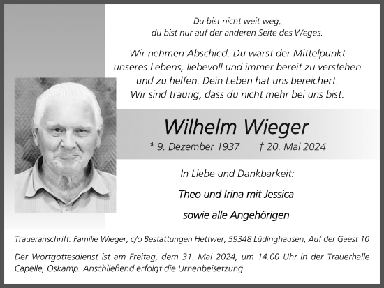 Traueranzeige von Wilhelm Wieger
