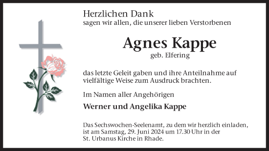 Traueranzeige von Agnes Kappe von Ruhr Nachrichten und Dorstener Zeitung