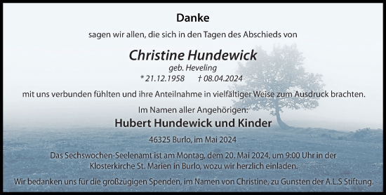 Traueranzeige von Christine Hundewick von Bocholter-Borkener Volksblatt