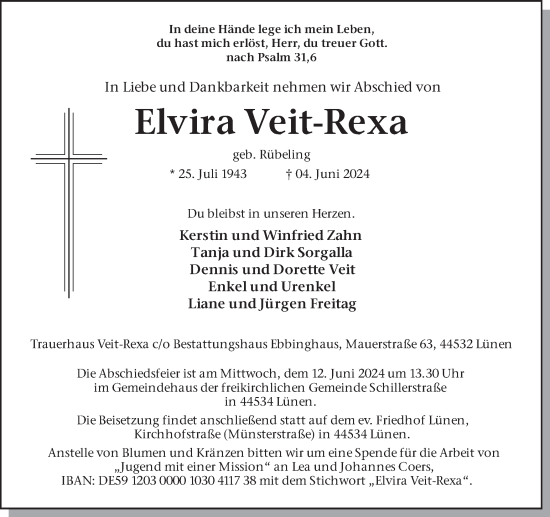 Traueranzeige von Elvira Veit-Rexa
