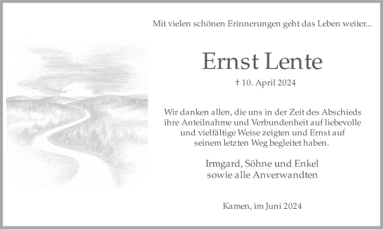 Traueranzeige von Ernst Lente von Hellweger Anzeiger