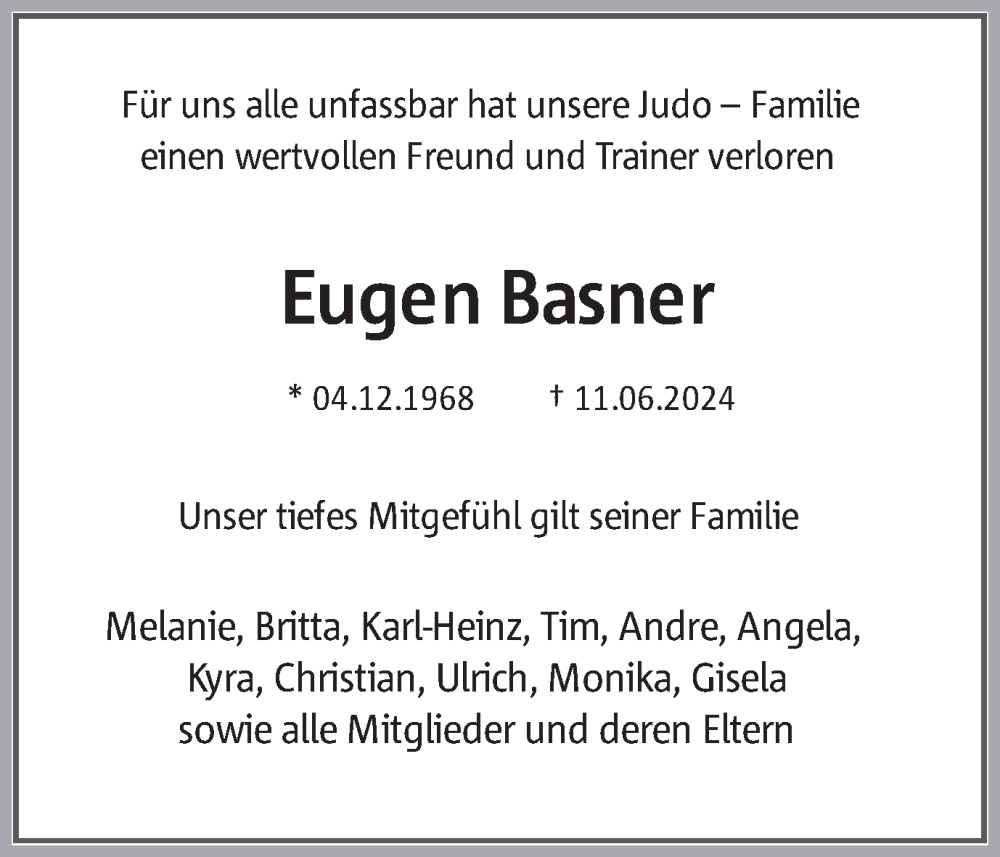  Traueranzeige für Eugen Basner vom 22.06.2024 aus Ruhr Nachrichten und Dorstener Zeitung