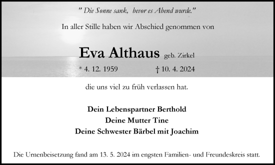 Traueranzeige von Eva Althaus 