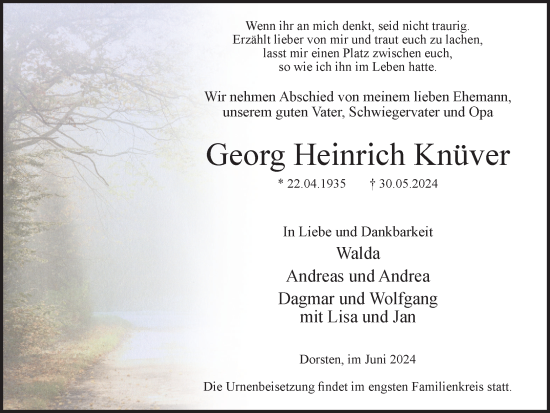 Traueranzeige von Georg Heinrich Knüver von Ruhr Nachrichten und Dorstener Zeitung