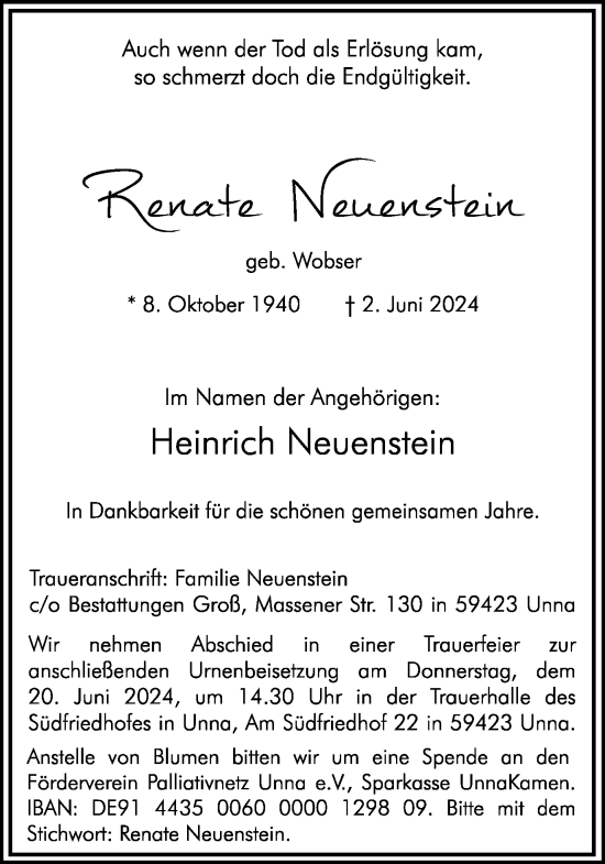 Traueranzeige von Heinrich Neuenstein von Hellweger Anzeiger