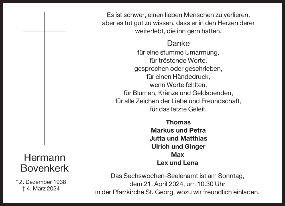  Traueranzeige für Hermann Bovenkerk vom 17.04.2024 aus Bocholter-Borkener Volksblatt