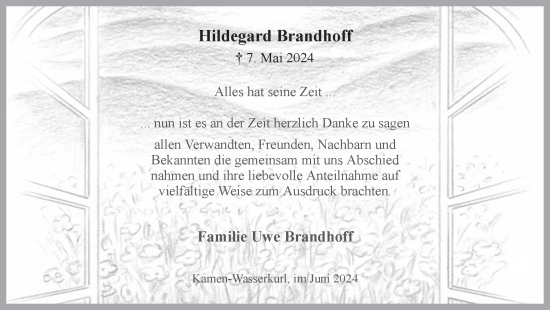 Traueranzeige von Hildegard Brandhoff von Hellweger Anzeiger