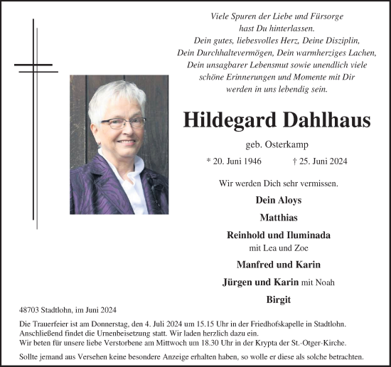 Traueranzeige von Hildegard Dahlhaus von Münsterland Zeitung