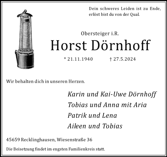 Traueranzeige von Horst Dörnhoff von Medienhaus Bauer