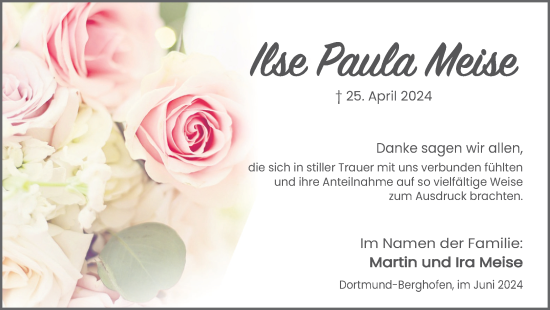 Traueranzeige von Ilse Paula Meise 