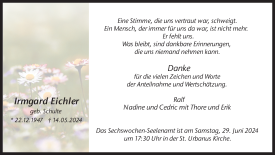 Traueranzeige von Irmgard Eichler von Ruhr Nachrichten und Dorstener Zeitung