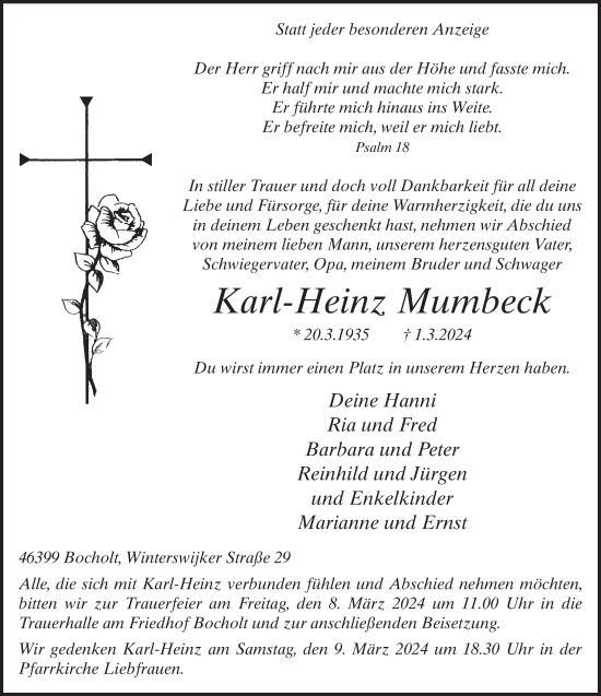 Traueranzeige von Karl-Heinz Mumbeck von Bocholter-Borkener Volksblatt