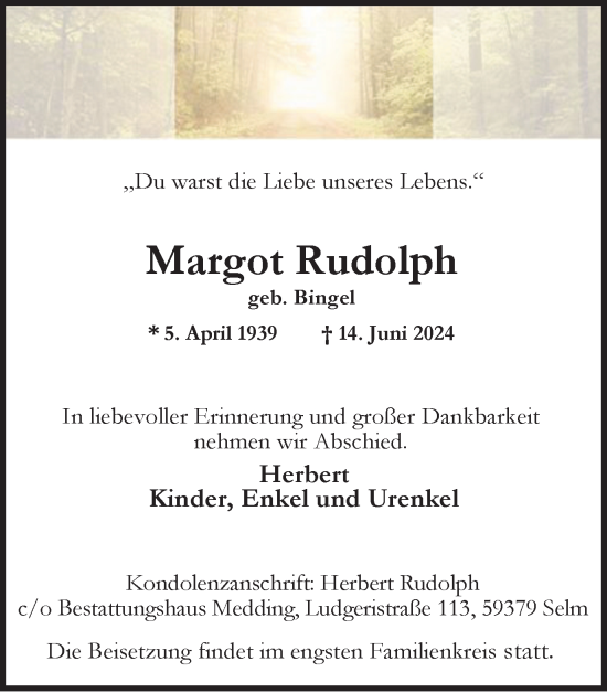Traueranzeige von Margot Rudolph von Ruhr Nachrichten