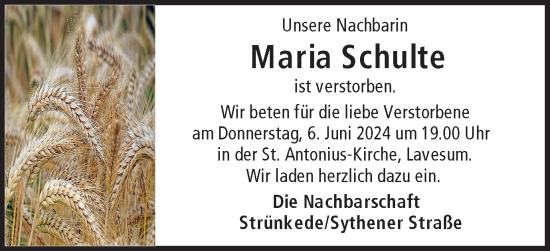 Traueranzeige von Maria Schulte