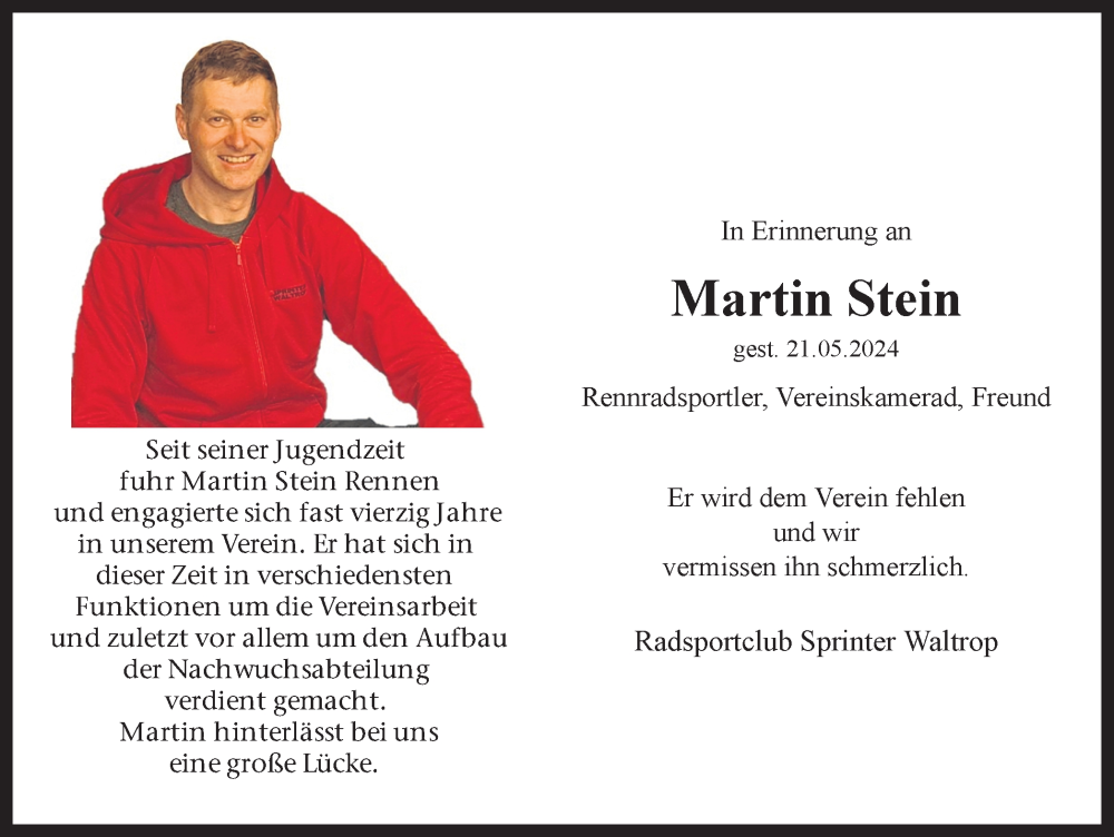  Traueranzeige für Martin Stein vom 08.06.2024 aus Medienhaus Bauer