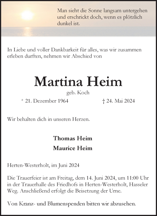 Traueranzeige von Martina Heim von Medienhaus Bauer