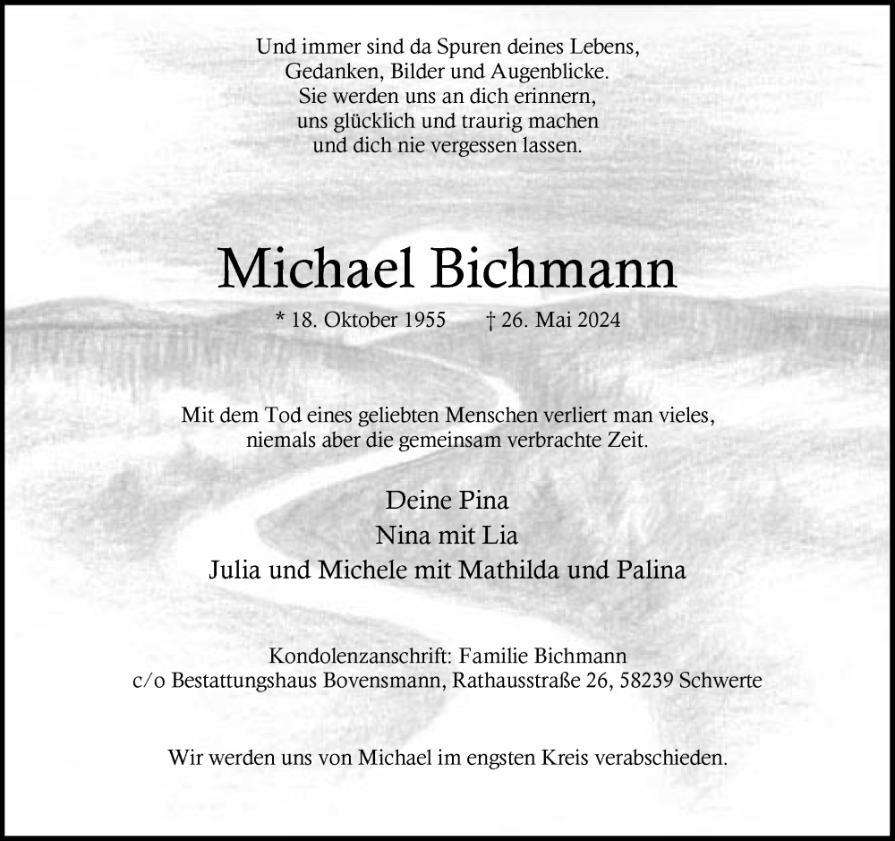  Traueranzeige für Michael Bichmann vom 08.06.2024 aus Ruhr Nachrichten