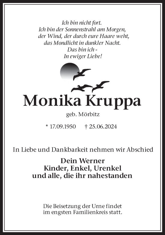 Traueranzeige von Monika Kruppa von Recklinghäuser Zeitung