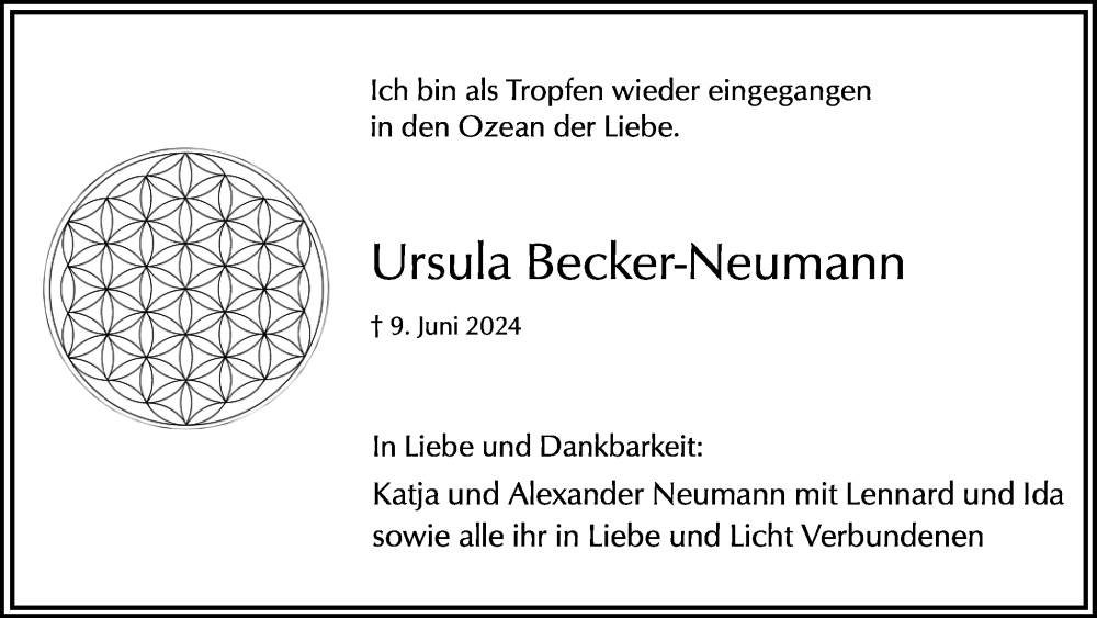  Traueranzeige für Ursula Becker-Neumann vom 22.06.2024 aus Hellweger Anzeiger