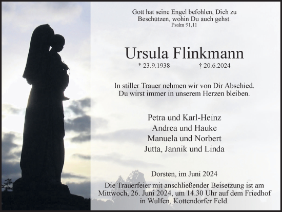 Traueranzeige von Ursula Flinkmann von Ruhr Nachrichten und Dorstener Zeitung