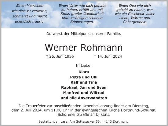 Traueranzeige von Werner Rohmann von Ruhr Nachrichten