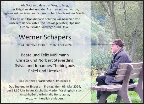 Traueranzeige von Werner Schäpers von Bocholter-Borkener Volksblatt