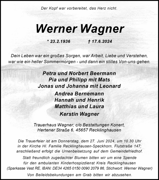 Traueranzeige von Werner Wagner von Recklinghäuser Zeitung