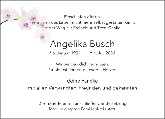 Traueranzeige von Angelika Busch von Bocholter-Borkener Volksblatt